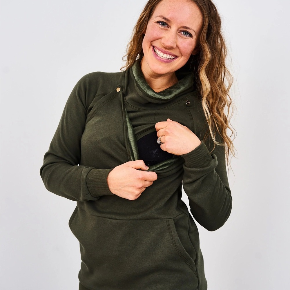 Olive Green Latched Mama “Harbor Snap” Nursing sweatshirt